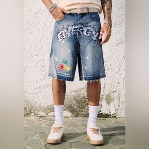ROMWE Graphic Blue Jean Shorts for Men